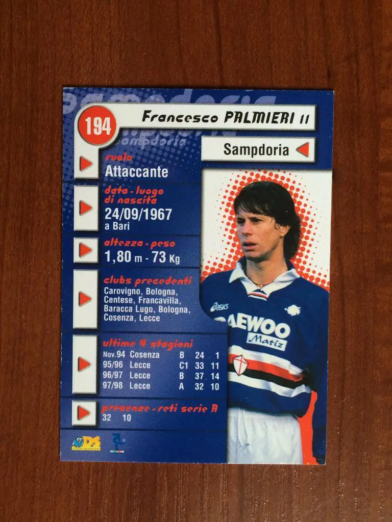 Карточка Francesco Palmieri Sampdoria серия DS Pianeta Calcio 1998-1999 № 194 1