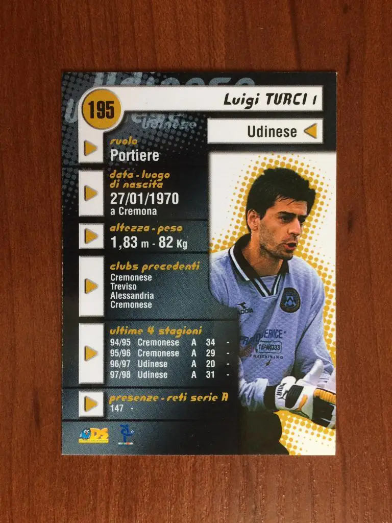 Карточка Luigi Turci Udinese серия DS Pianeta Calcio 1998-1999 № 195 1
