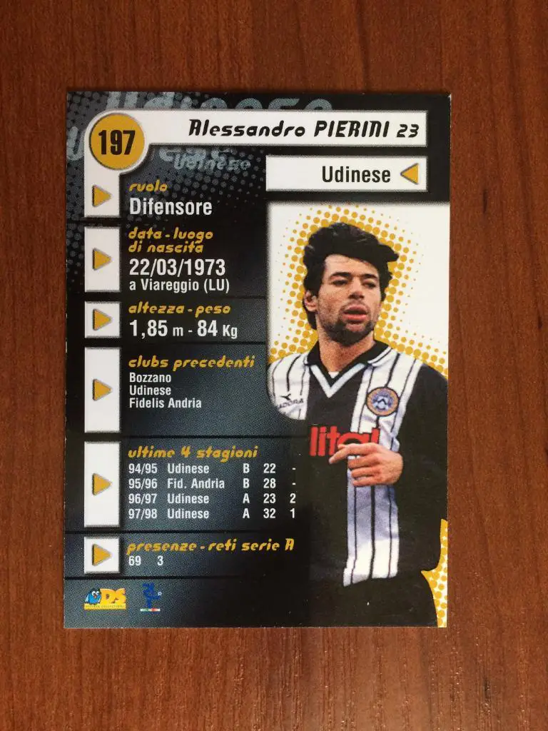 Карточка Alessandro Pierini Udinese серия DS Pianeta Calcio 1998-1999 № 197 1