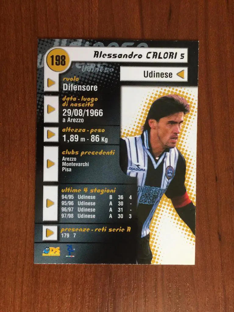 Карточка Alessandro Calori Udinese серия DS Pianeta Calcio 1998-1999 № 198 1