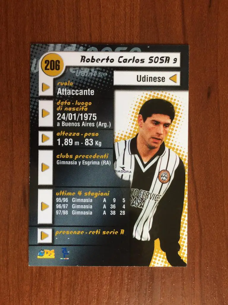 Карточка Roberto Carlos Sosa Udinese серия DS Pianeta Calcio 1998-1999 № 206 1
