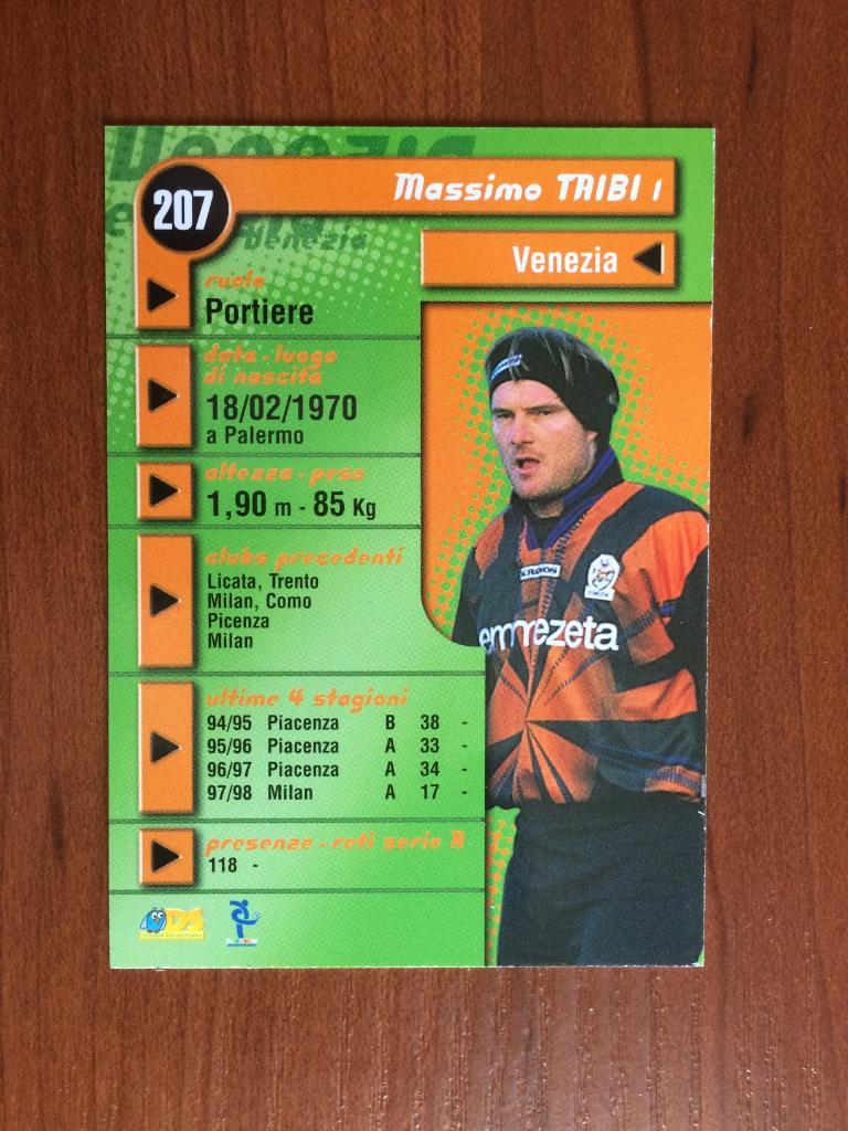 Карточка Massimo Taibi Venezia серия DS Pianeta Calcio 1998-1999 № 207 1