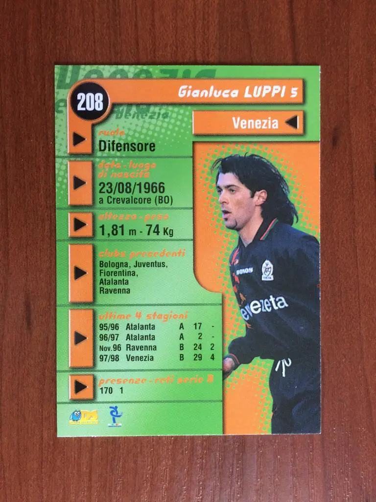 Карточка Gianluca Luppi Venezia серия DS Pianeta Calcio 1998-1999 № 208 1