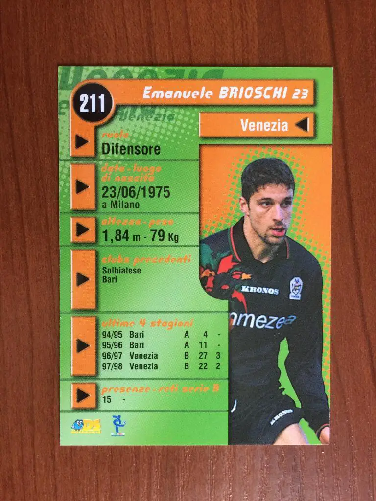 Карточка Emanuele Brioschi Venezia серия DS Pianeta Calcio 1998-1999 № 211 1