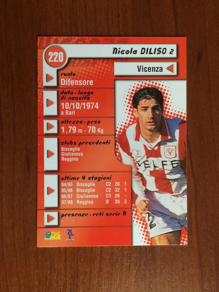 Карточка Nicola Di Liso Vicenza серия DS Pianeta Calcio 1998-1999 № 220 1