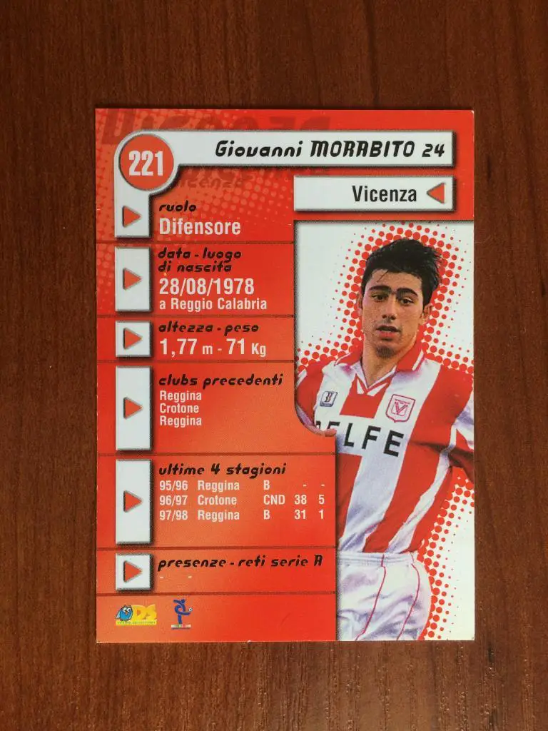 Карточка Giovanni Morabito Vicenza серия DS Pianeta Calcio 1998-1999 № 221 1