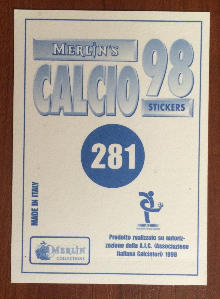 Наклейка MERLIN Итальянский Футбол 1997-1998 Enrico Chiesa № 281 1