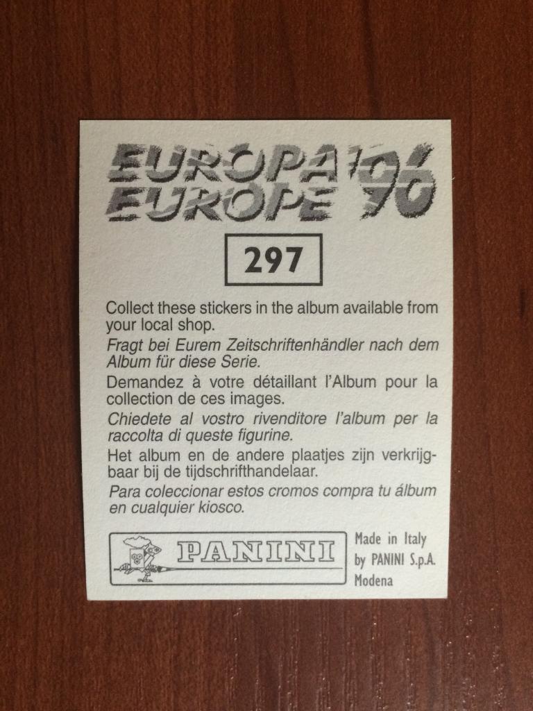 Наклейка PANINI Чемпионат Европы 1996 Vitor Baia № 297 1
