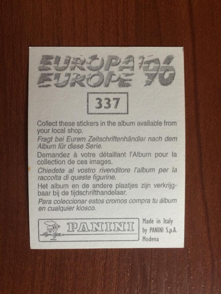 Наклейка PANINI Чемпионат Европы 1996 Drazen Ladic № 337 1