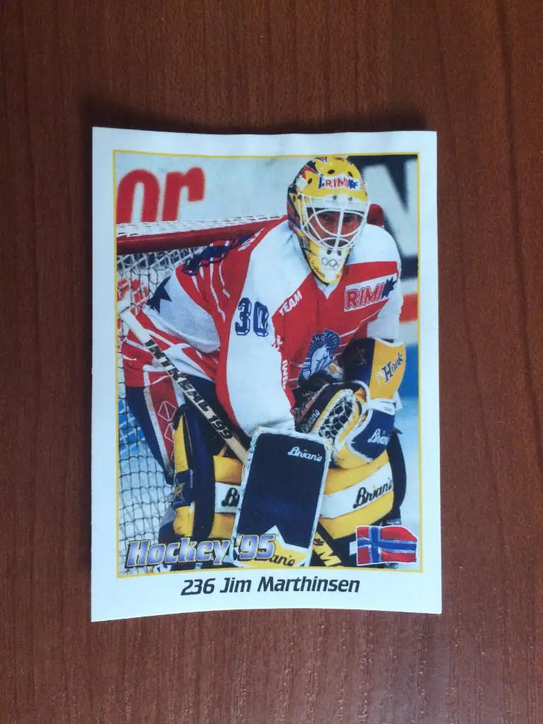 Наклейка Panini Hockey’95 World Championship Jim Marthinsen № 236