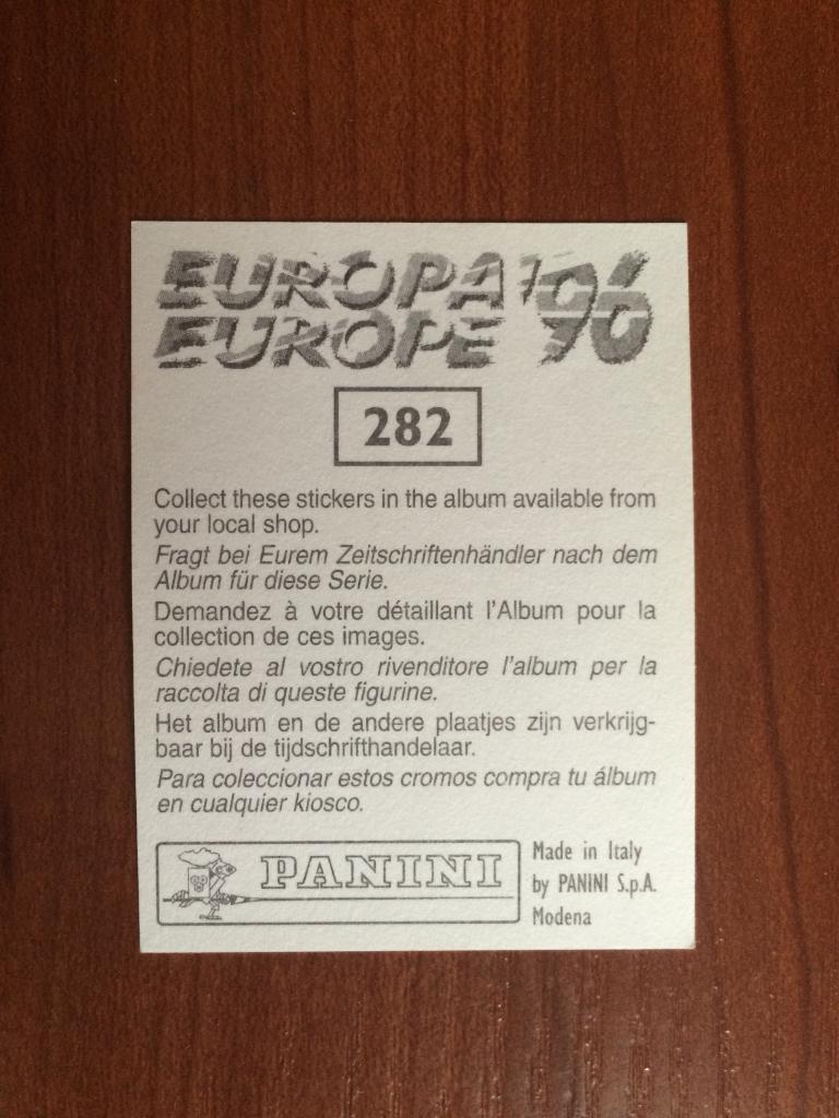 Наклейка PANINI Чемпионат Европы 1996 Jacob Laursen № 282 1