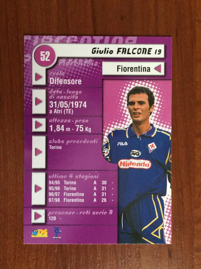 Карточка Giulio Falcone Fiorentina серия DS Pianeta Calcio 1998-1999 № 52 1