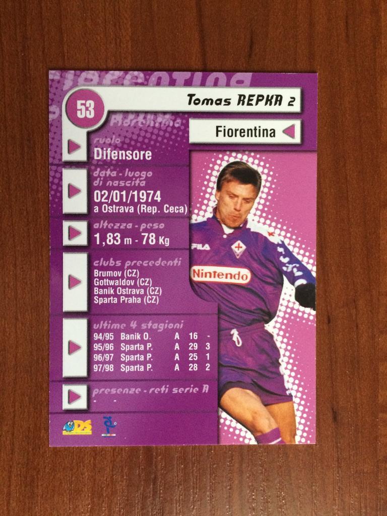 Карточка Tomas Repka Fiorentina серия DS Pianeta Calcio 1998-1999 № 53 1