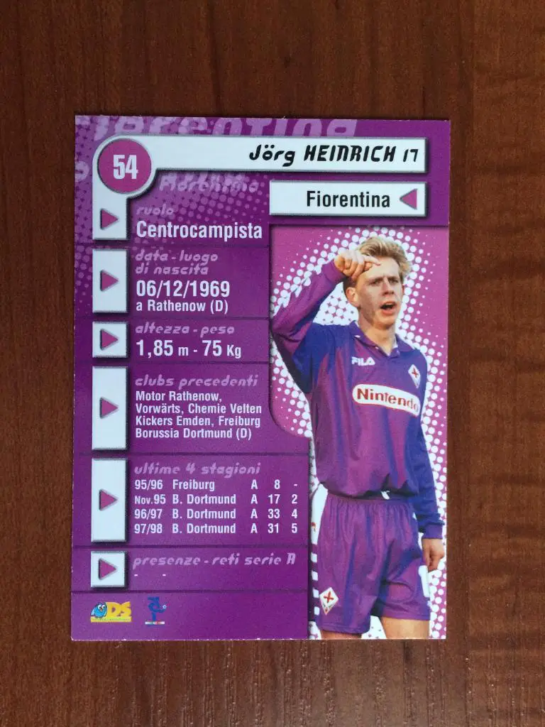 Карточка Jorg Heinrich Fiorentina серия DS Pianeta Calcio 1998-1999 № 54 1