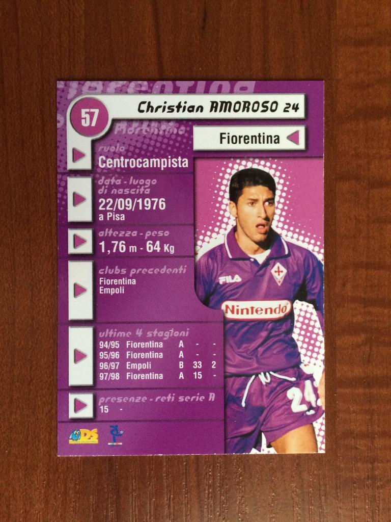 Карточка Christian Amoroso Fiorentina серия DS Pianeta Calcio 1998-1999 № 57 1