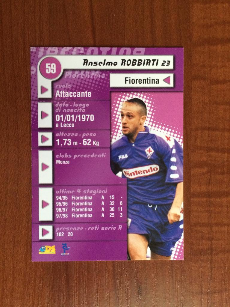 Карточка Anselmo Robbiati Fiorentina серия DS Pianeta Calcio 1998-1999 № 59 1