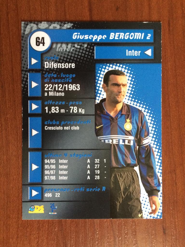 Карточка Giuseppe Bergomi Inter серия DS Pianeta Calcio 1998-1999 № 64 1
