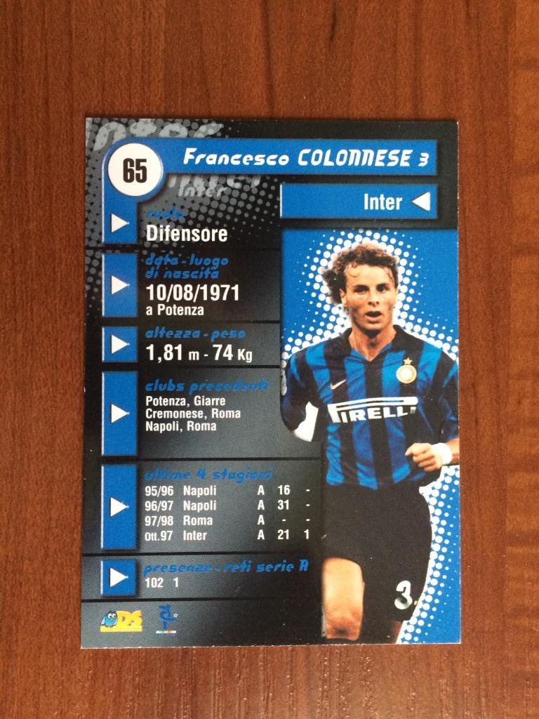 Карточка Francesco Colonnese Inter серия DS Pianeta Calcio 1998-1999 № 65 1