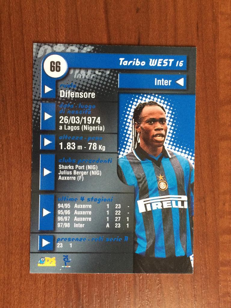 Карточка Taribo West Inter серия DS Pianeta Calcio 1998-1999 № 66 1