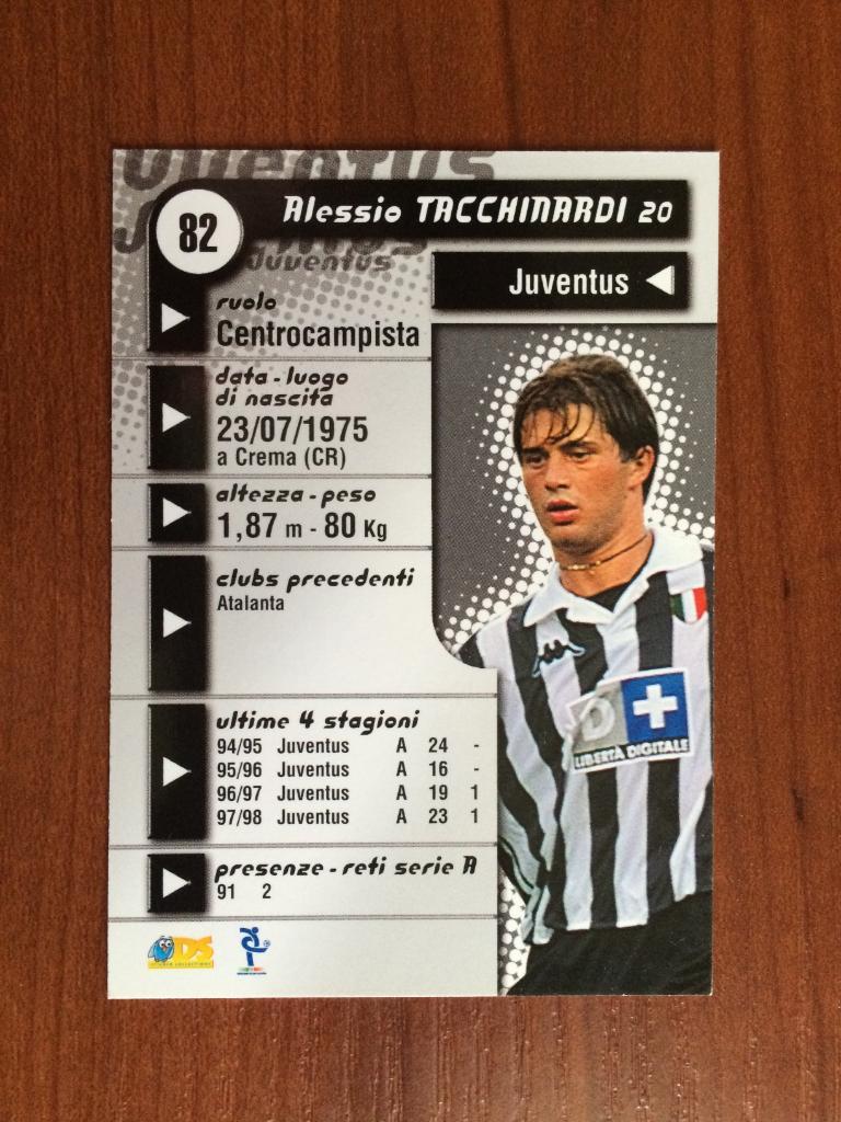 Карточка Alessio Tacchinardi Juventus серия DS Pianeta Calcio 1998-1999 № 82 1