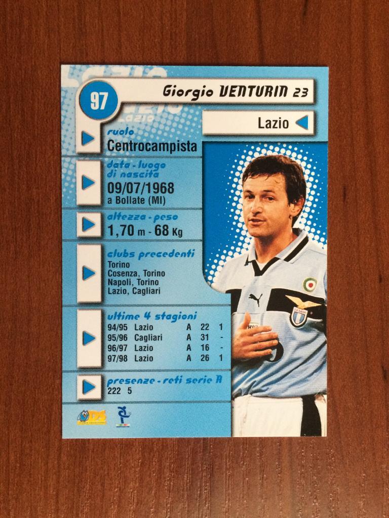 Карточка Giorgio Venturin Lazio серия DS Pianeta Calcio 1998-1999 № 97 1