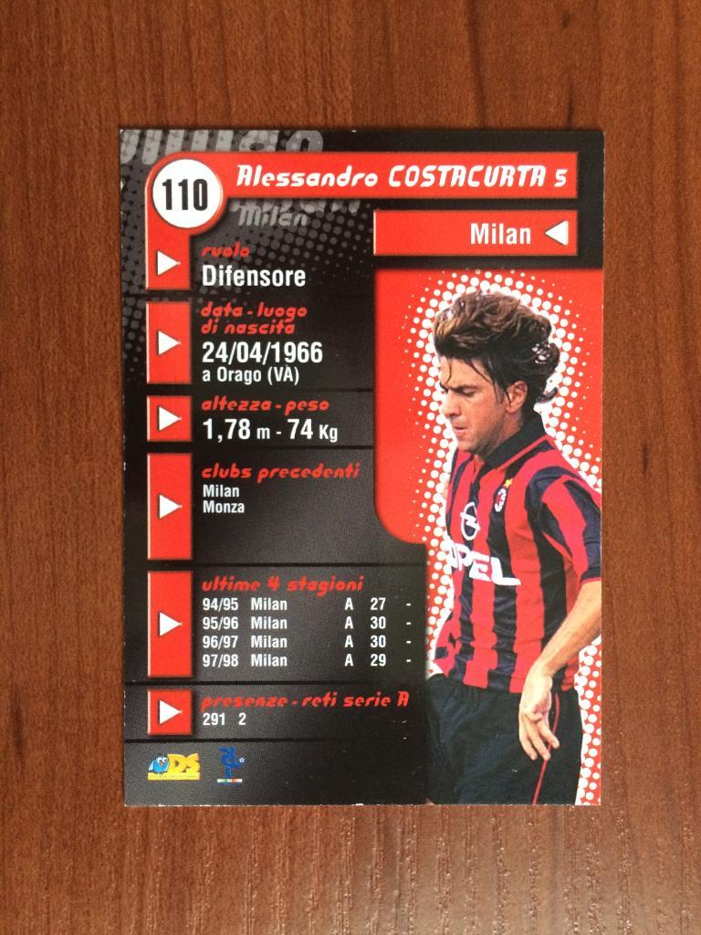 Карточка Alessandro Costacurta Milan серия DS Pianeta Calcio 1998-1999 № 110 1