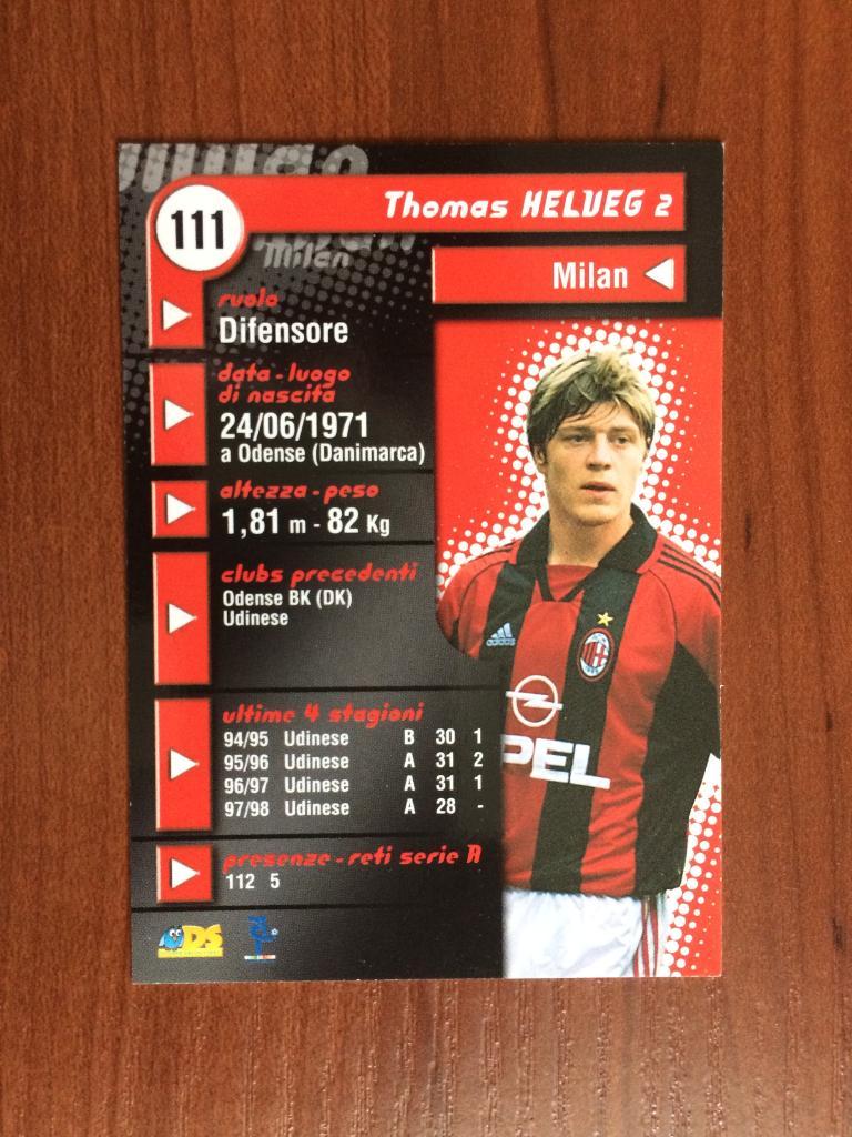 Карточка Thomas Helveg Milan серия DS Pianeta Calcio 1998-1999 № 111 1