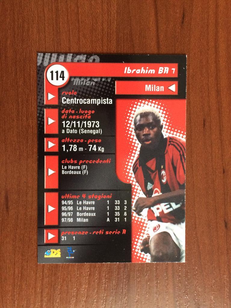 Карточка Ibrahim Ba Milan серия DS Pianeta Calcio 1998-1999 № 114 1