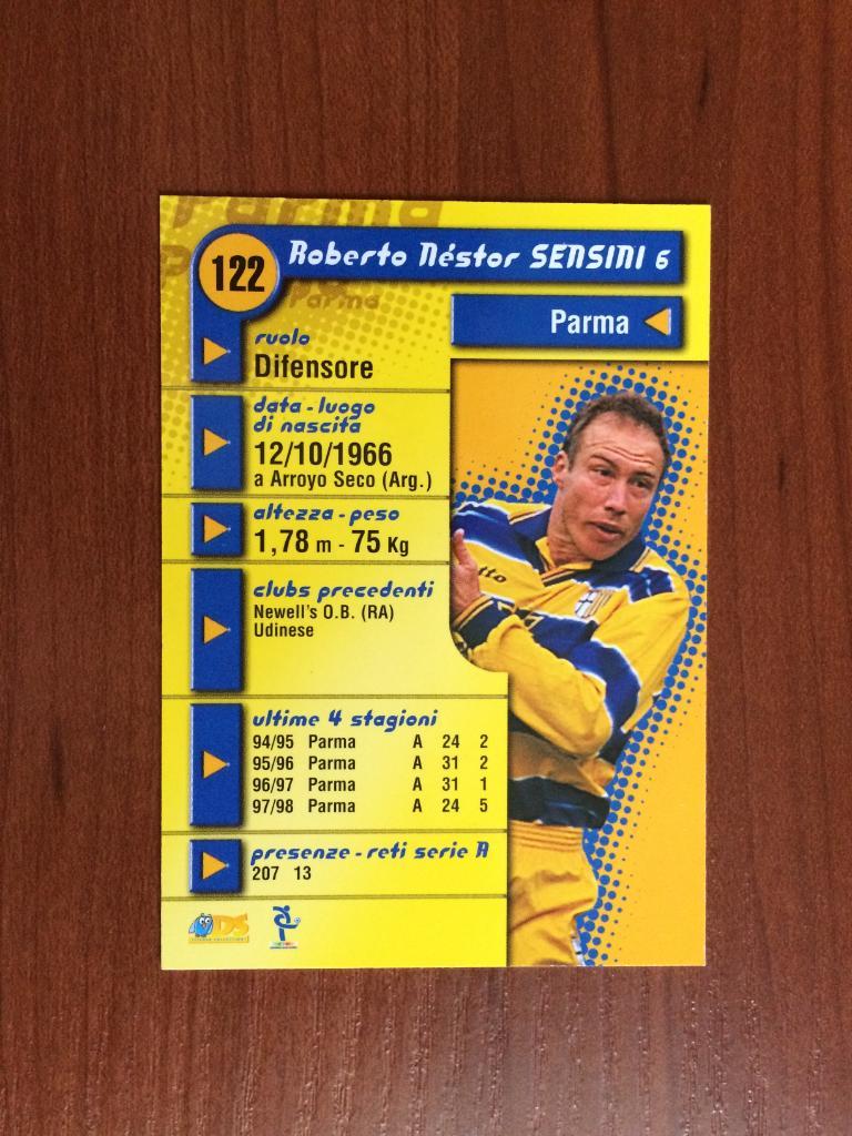 Карточка Nestor Sensini Parma серия DS Pianeta Calcio 1998-1999 № 122 1