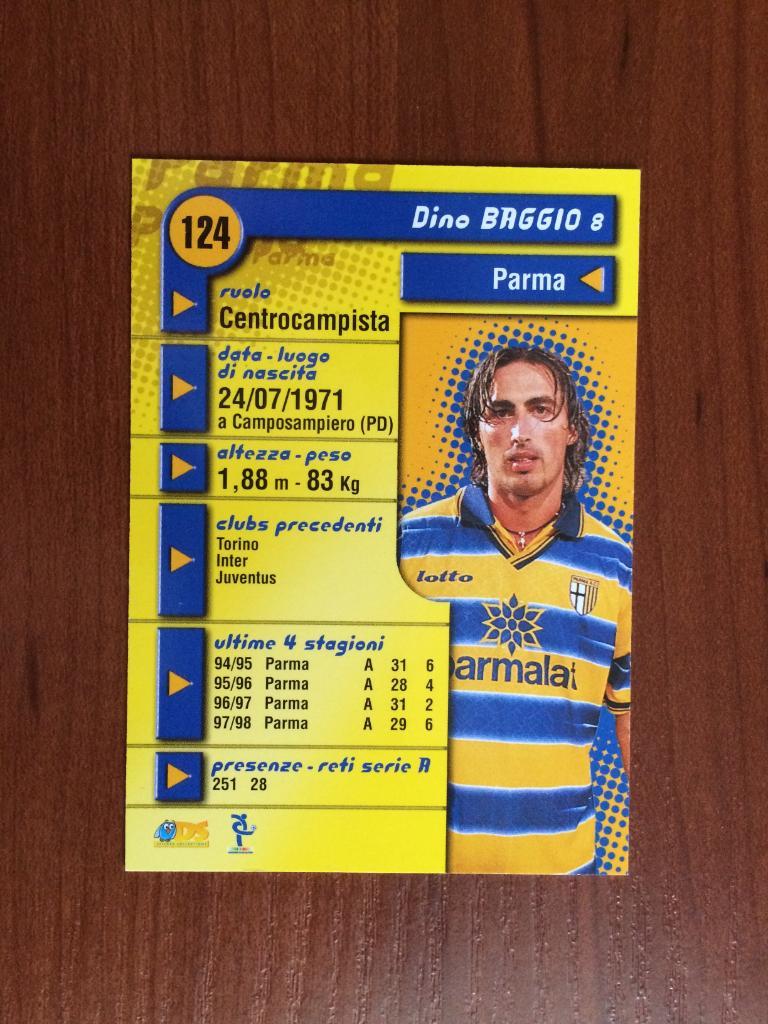 Карточка Dino Baggio Parma серия DS Pianeta Calcio 1998-1999 № 124 1