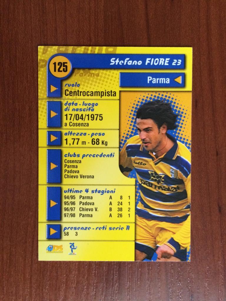 Карточка Stefano Fiore Parma серия DS Pianeta Calcio 1998-1999 № 125 1