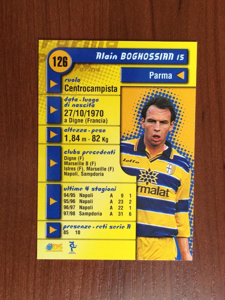 Карточка Alain Boghossian Parma серия DS Pianeta Calcio 1998-1999 № 126 1