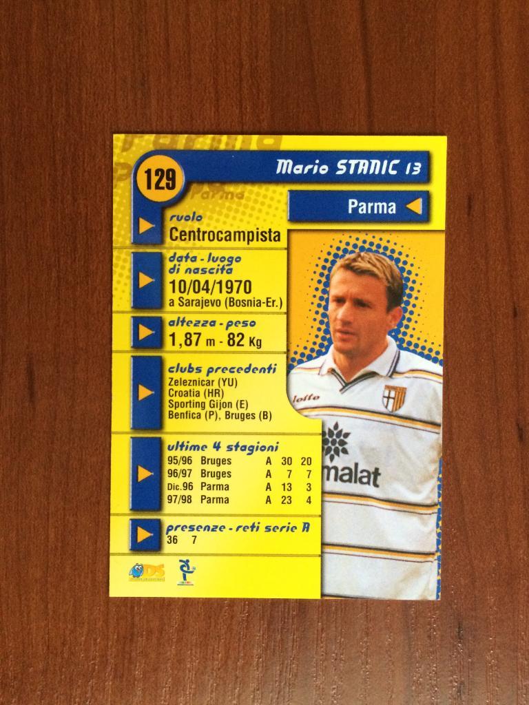 Карточка Mario Stanic Parma серия DS Pianeta Calcio 1998-1999 № 129 1