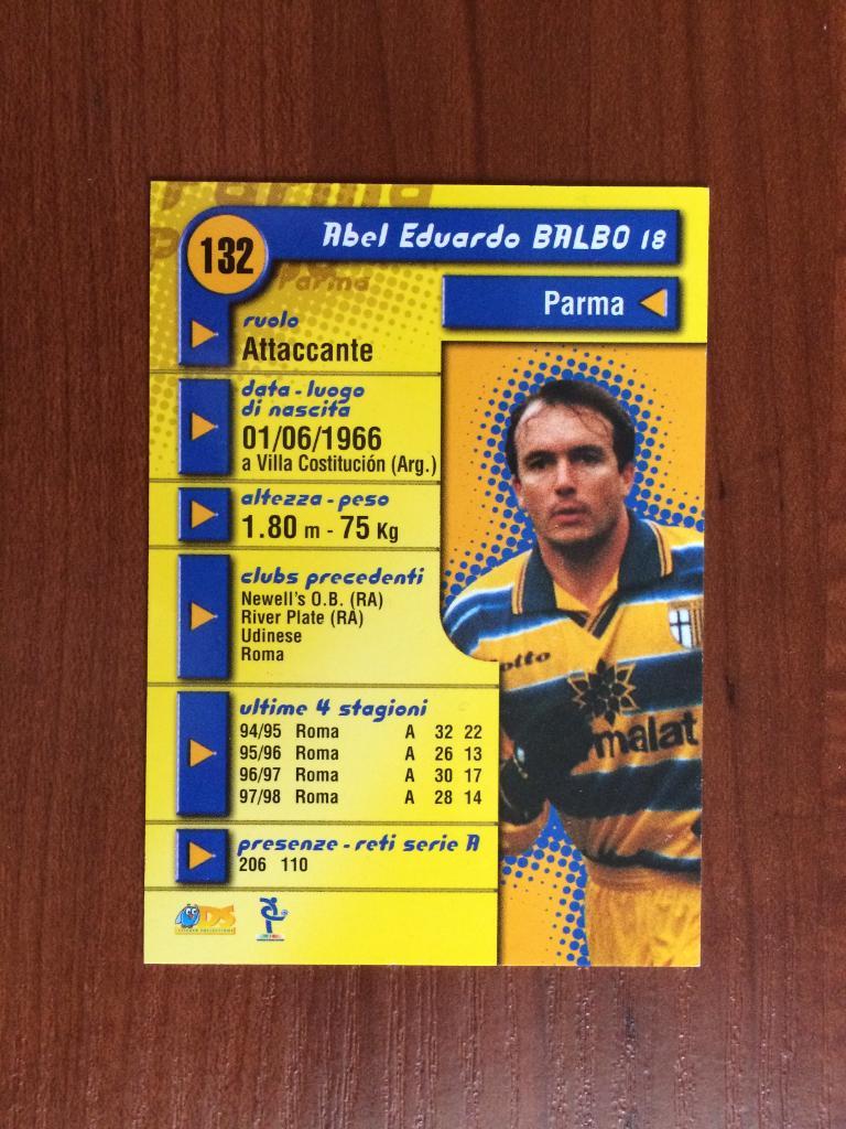 Карточка Abel Balbo Parma серия DS Pianeta Calcio 1998-1999 № 132 1