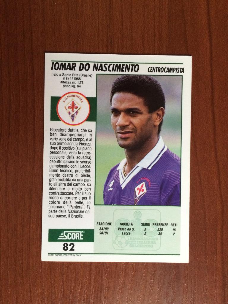 Карточка SCORE Italian League 1992 Mazinho № 82 1