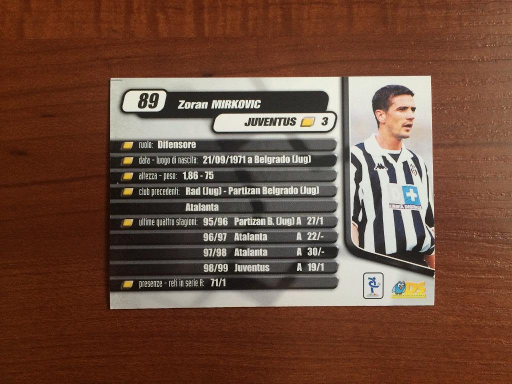 Карточка DS Pianeta Calcio 1999-2000 Zoran Mirkovic № 89 1