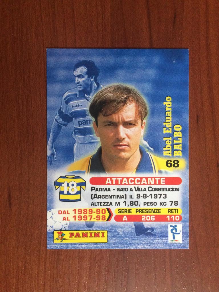 Карточка PANINI Calcio Cards 1998-1999 Abel Balbo № 68 1