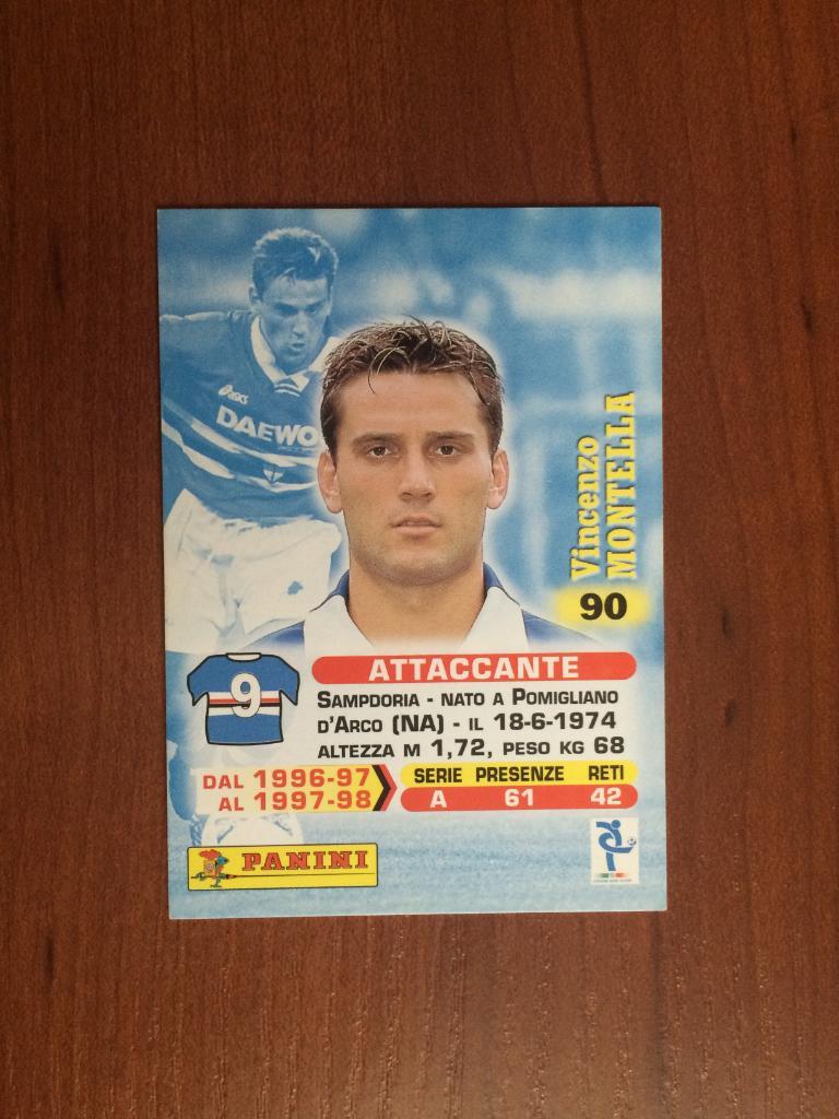 Карточка PANINI Calcio Cards 1998-1999 Vincenzo Montella № 90 1