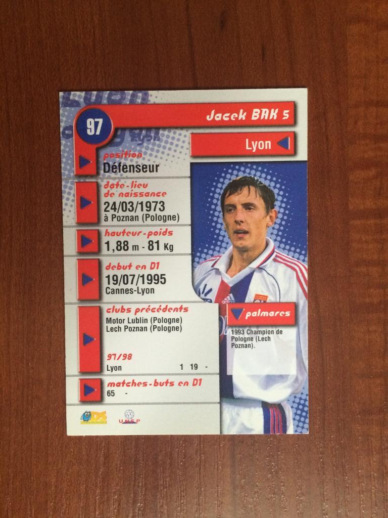 Карточка DS France Foot 1998-1999 Jacek Bak № 97 1