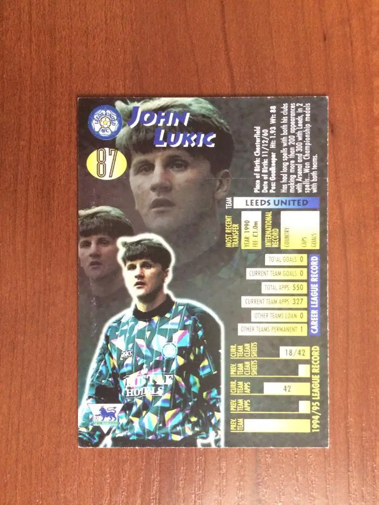 Карточка MERLIN Ultimate Premier League 1995-96 John Lukic № 87 1