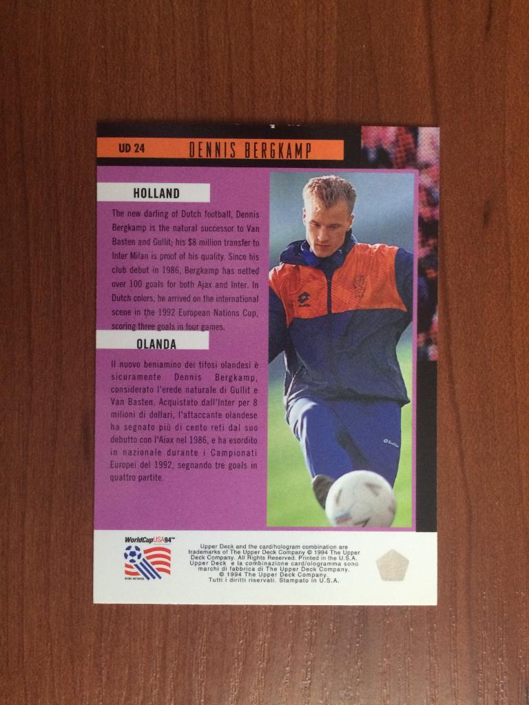 Карточка Upper Deck World Cup USA 1994 Dennis Bergkamp № UD24 1