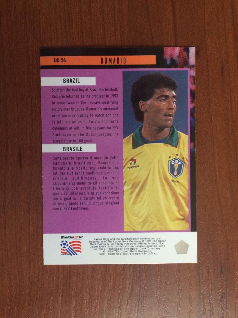 Карточка Upper Deck World Cup USA 1994 Romario № UD26 1