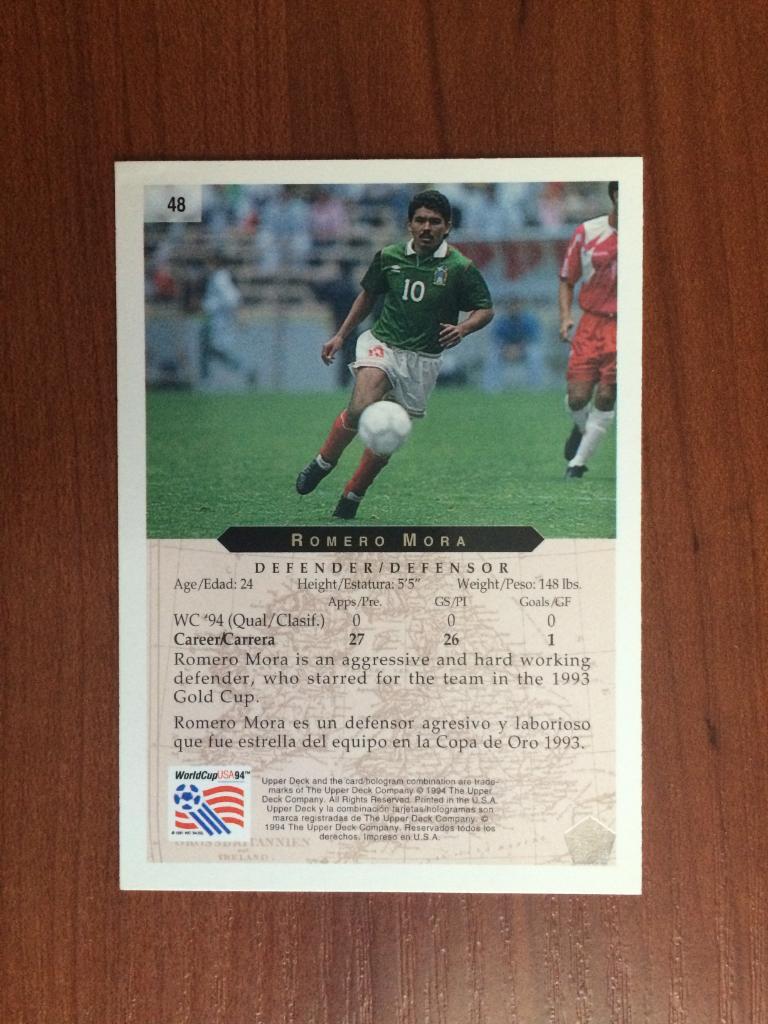 Карточка 1994 Upper Deck World Cup English/Spanish Romero Mora № 48 1