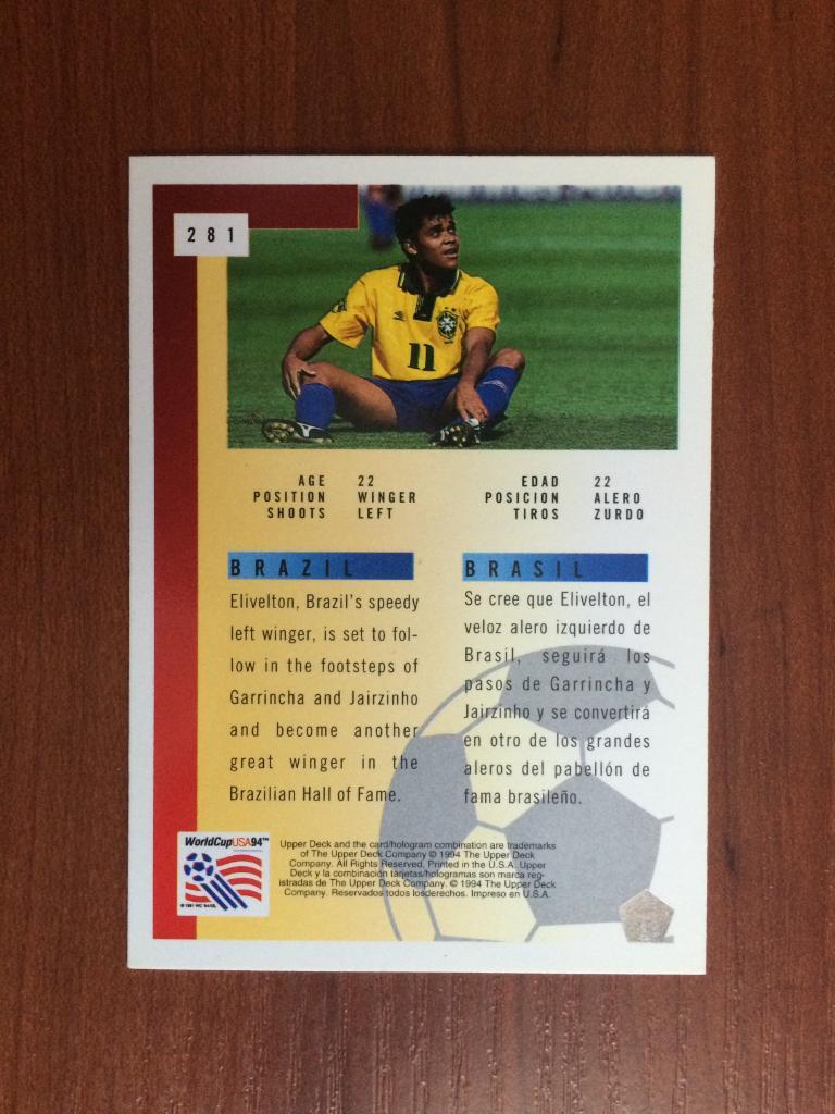 Карточка 1994 Upper Deck World Cup English/Spanish Elivelton № 281 1