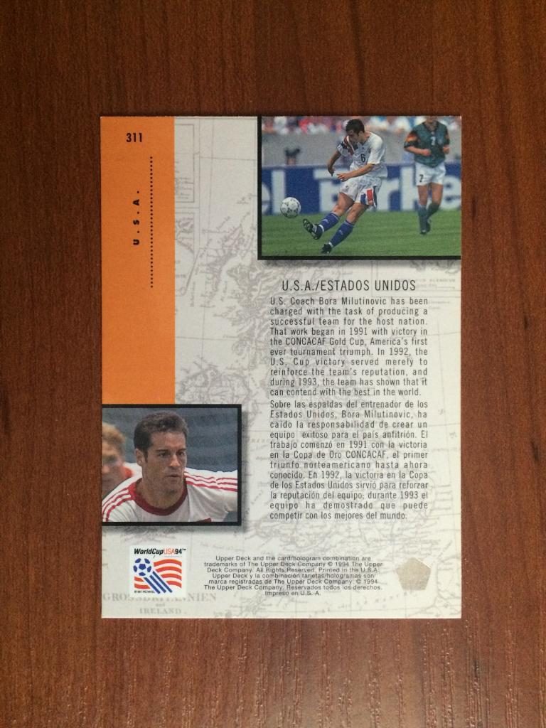 Карточка 1994 Upper Deck World Cup English/Spanish USA № 311 1