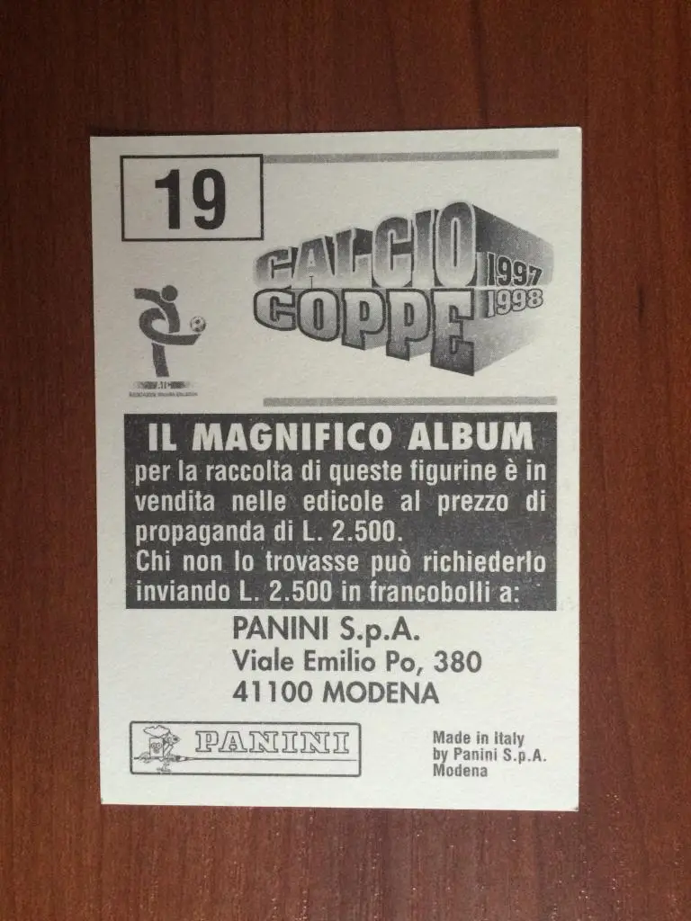 Наклейка Panini Calcio Coppe 1997-1998 Mark Iuliano № 19 1