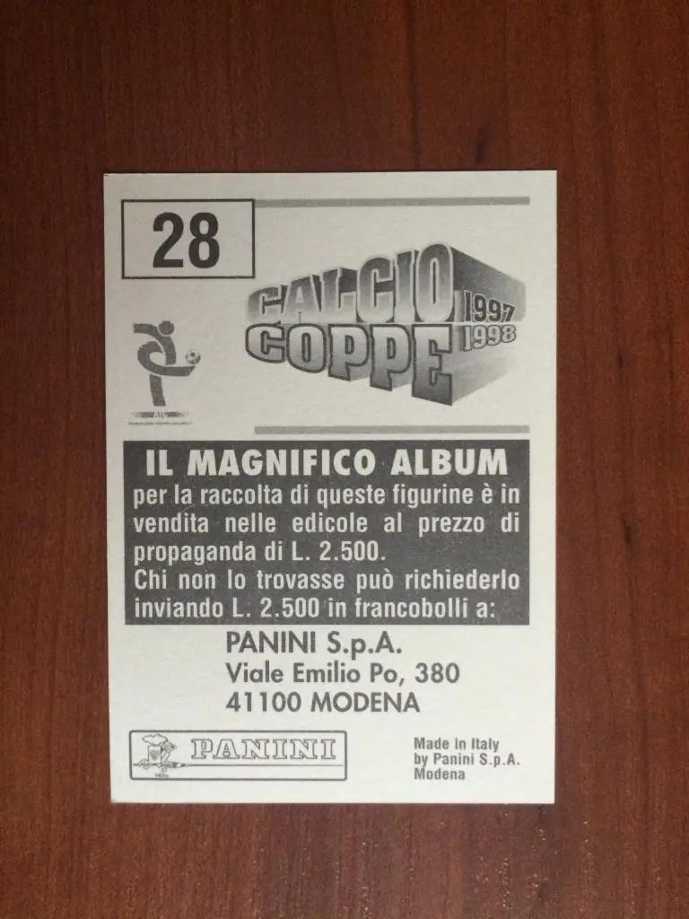Наклейка Panini Calcio Coppe 1997-1998 Nicola Amoruso № 28 1