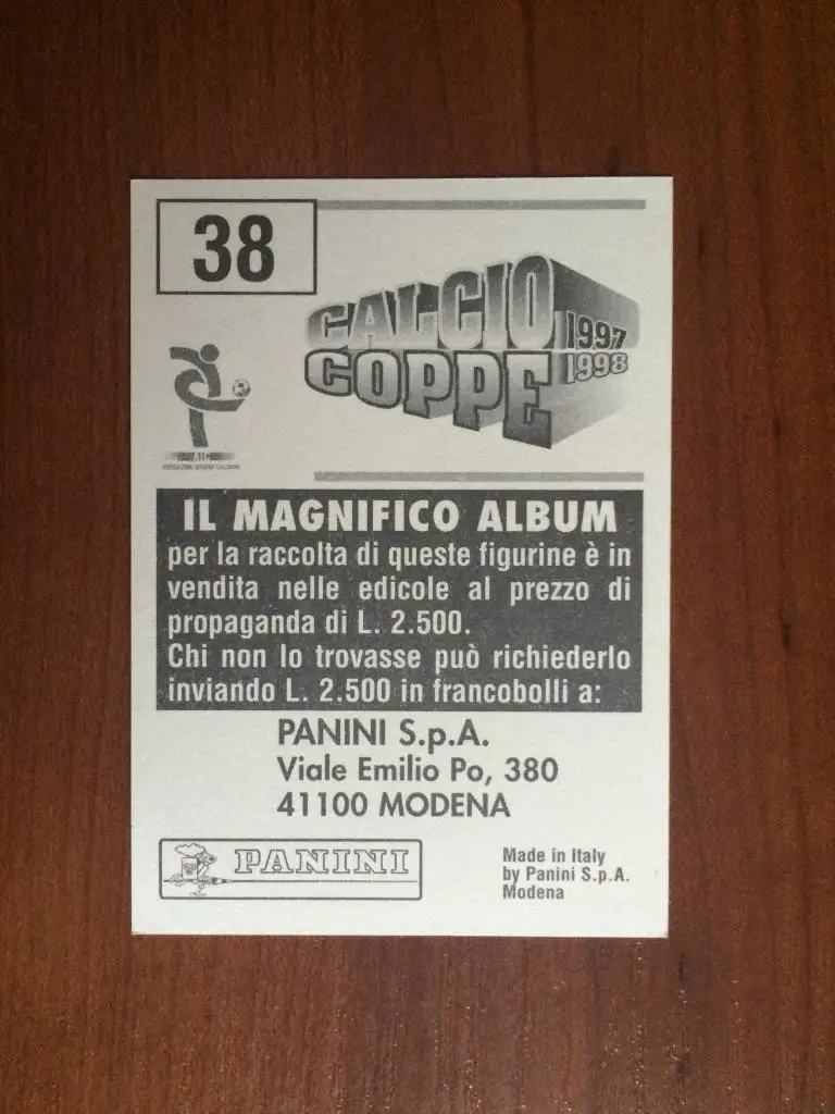 Наклейка Panini Calcio Coppe 1997-1998 Mauro Milanese № 38 1