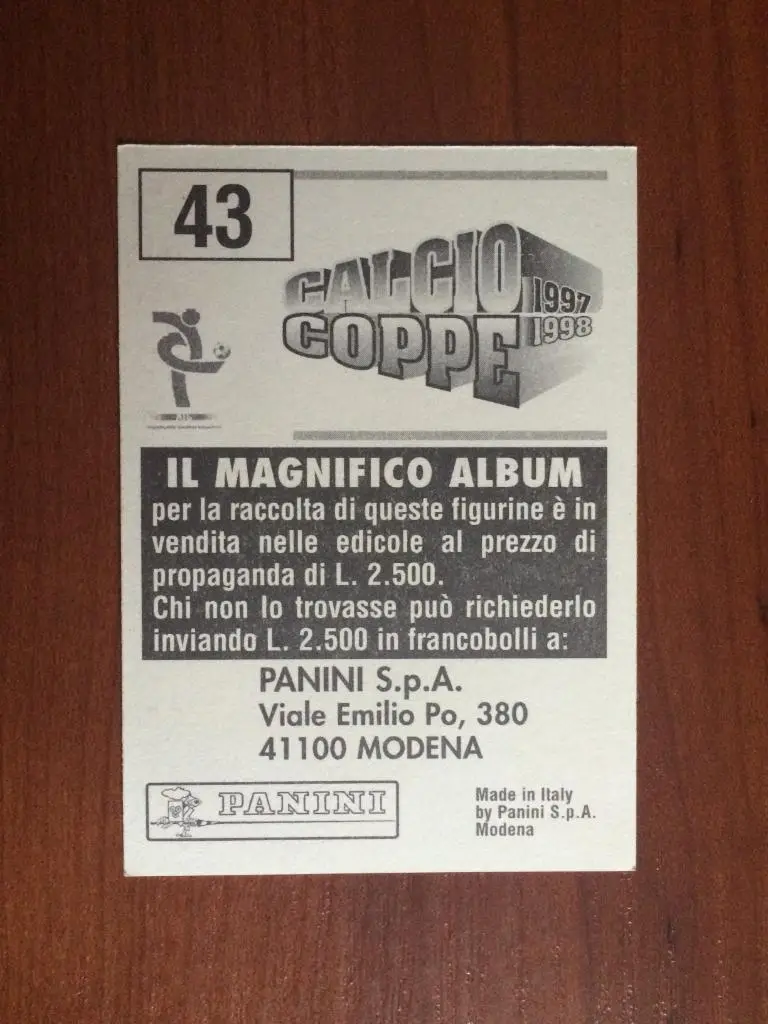 Наклейка Panini Calcio Coppe 1997-1998 Federico Giunti № 43 1