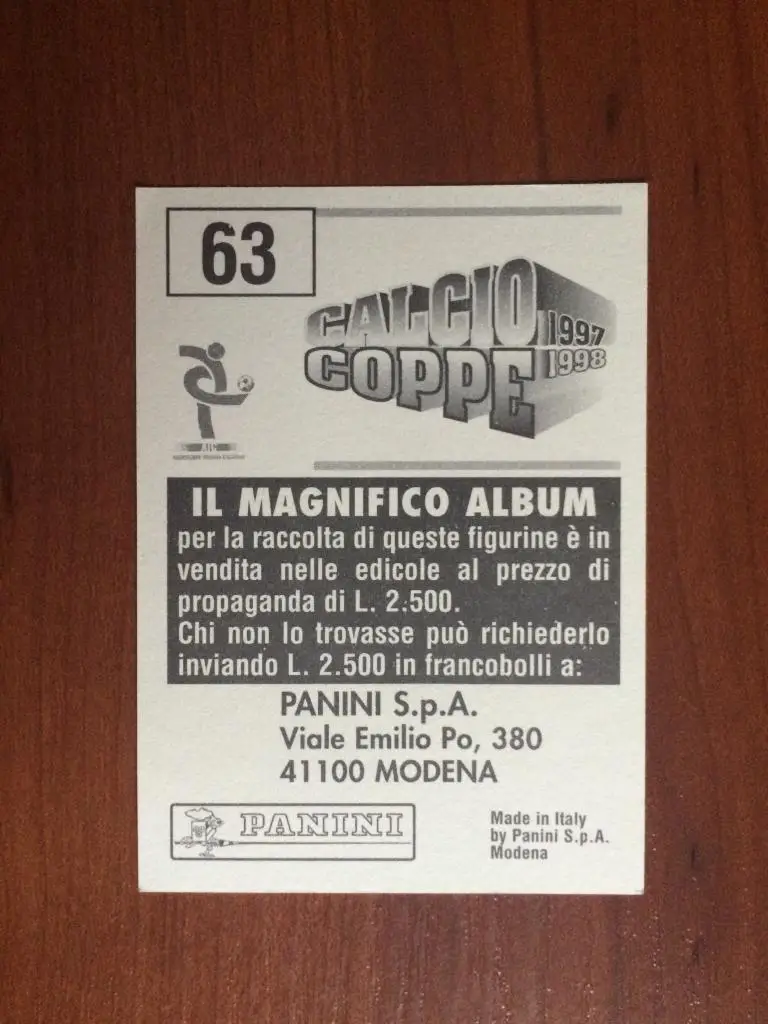 Наклейка Panini Calcio Coppe 1997-1998 Tifoseria № 63 1